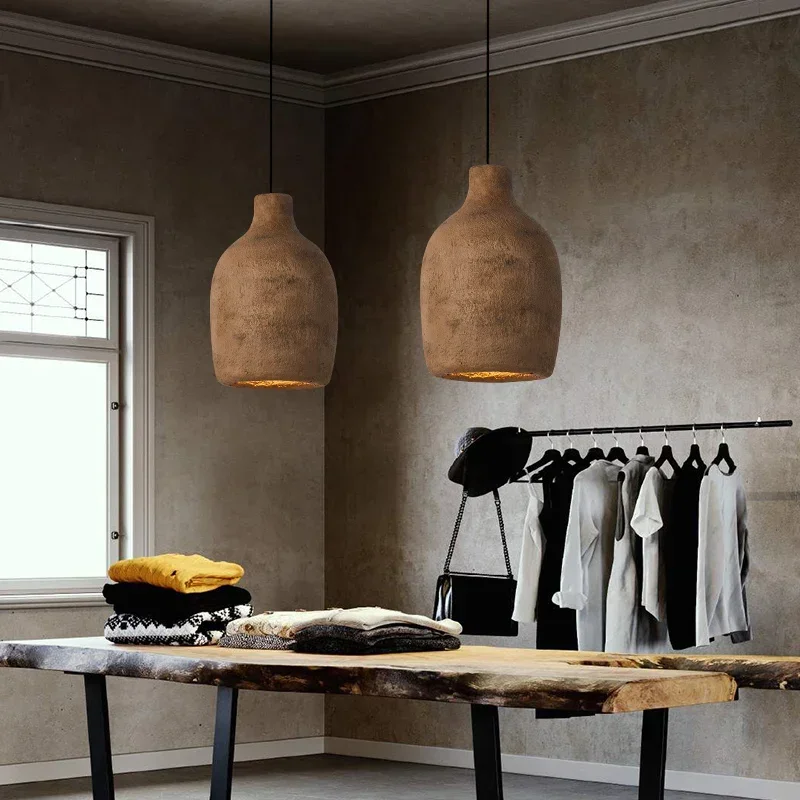 Wabi wind chandelier bedroom bedside lamp micro-cement Japanese bed and breakfast restaurant lamp cream wind art designer lamp