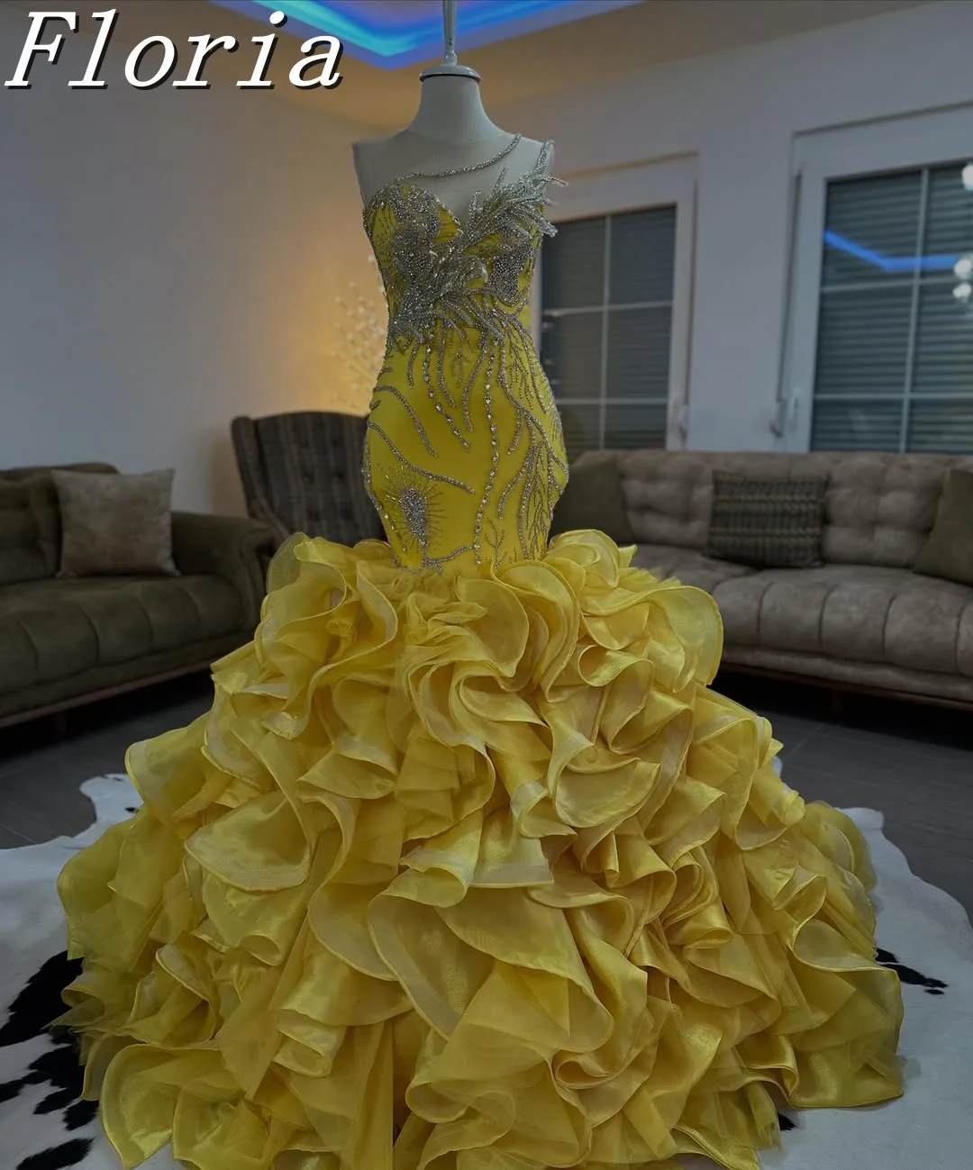 

Floria Luxury Mermaid Celebrity Dresses 2026 Couture Long Prom Dress Robe Beaded Crystals Arabic Wedding Party Gowns For Women