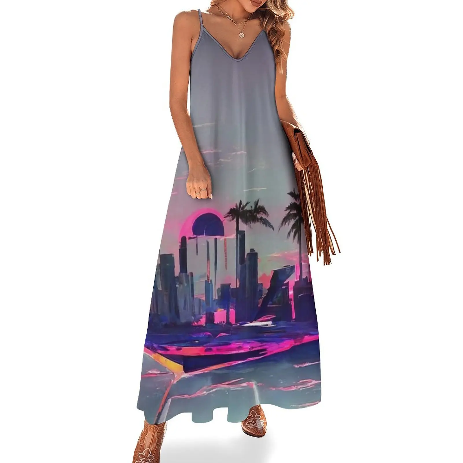 

Neon City Lights Sleeveless Dress evening dress women Women's summer skirt dress for woman