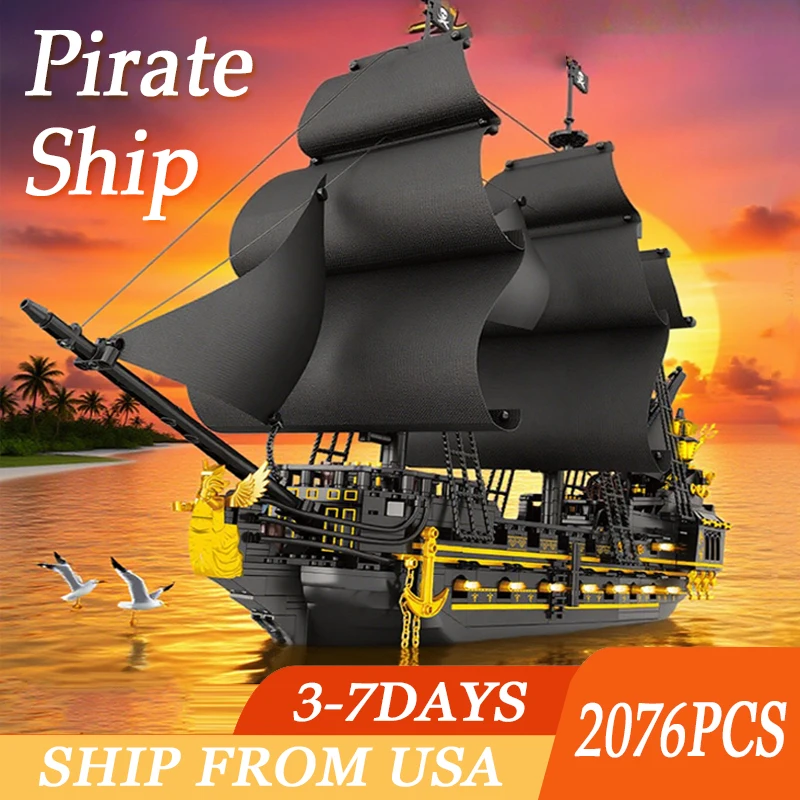 

2078PCS Pirate Ship Model Building Blocks Toys Home Ornaments Assembly Sailboat Bricks Creative Birthday Gifts For Kids Friends