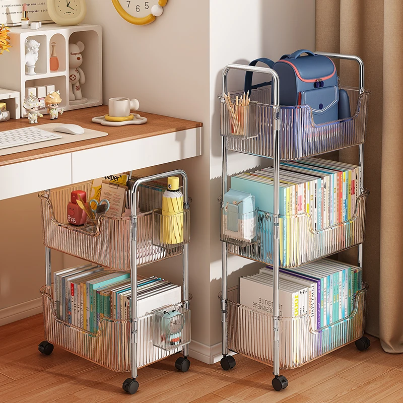 

Snack trolley, transparent rack, acrylic with wheels, bedside floor mobile bathroom, multi-layer cosmetic storage