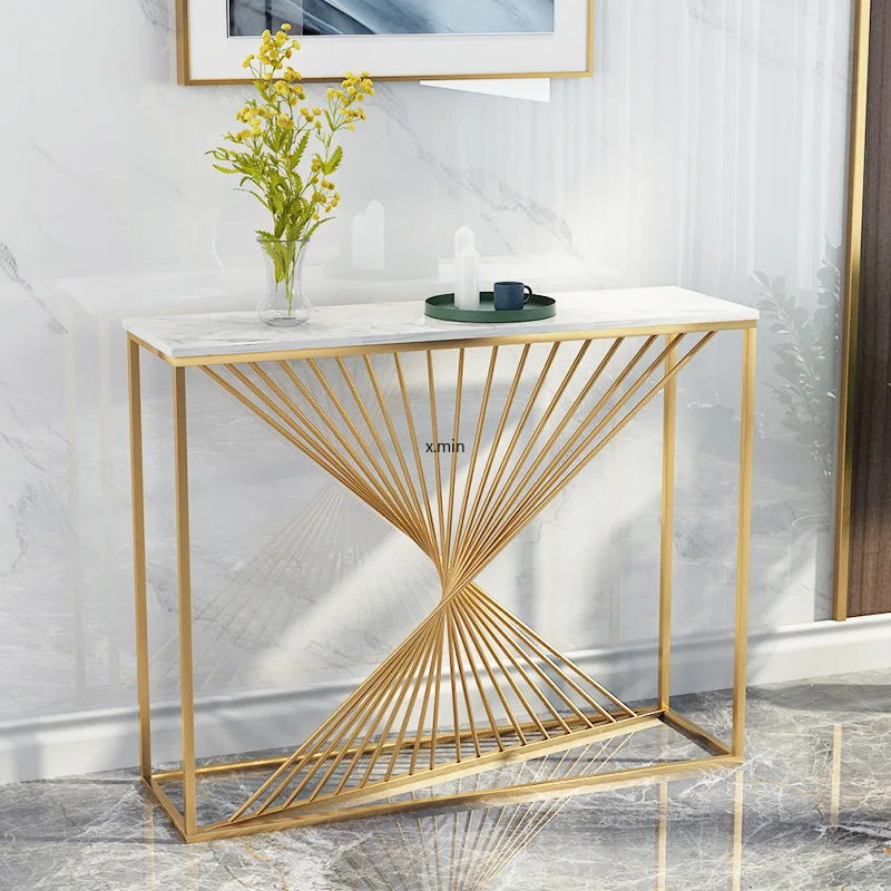 Nordic Gold Marble Porch Table Against The Wall Bar Light Luxury Simple Porch Corridor Corridor Iron Decoration Gold removable