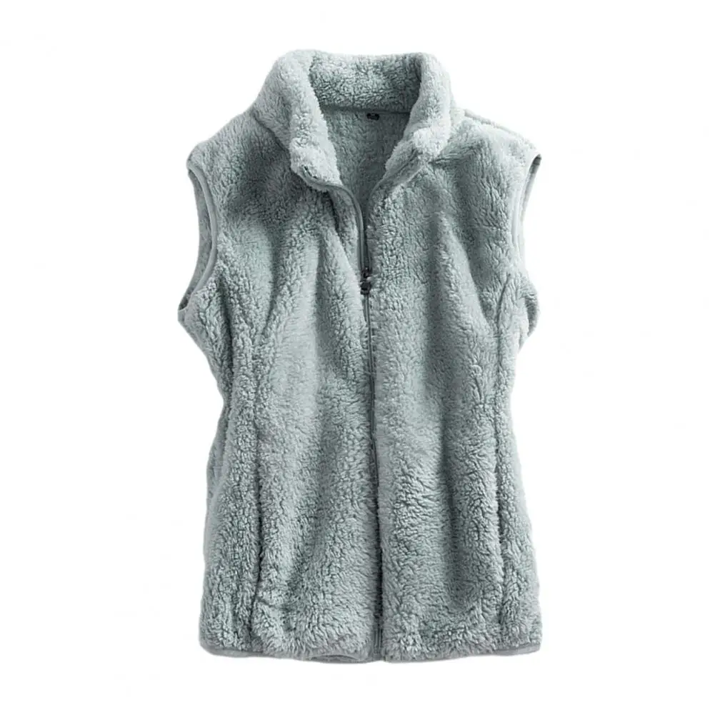 Women Waistcoat Soft Plush High Collar Women's Winter Vest Coat with Zipper Closure for Cold Resistance Outdoor Protection