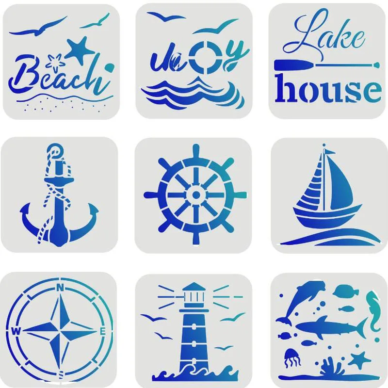 Ocean Compass Theme Stencils PET Hollow Leak Printing Board DIY Layering Furniture Wall Painting Template Decoration Reusable