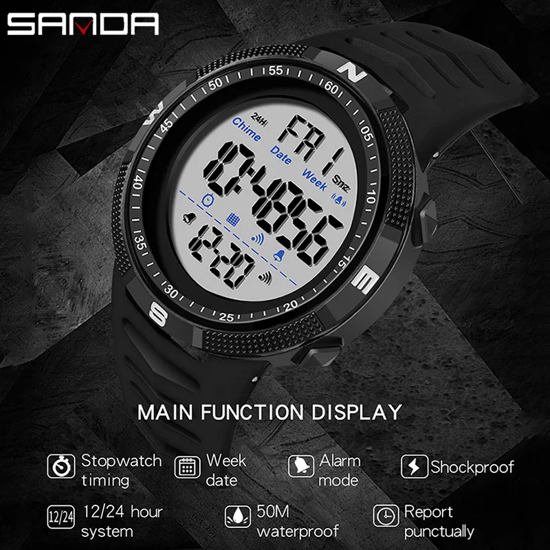 SANDA 6014 Top Brand Waterproof Men Watch Multifunctional Luminous Digital Wristwatch Outdoors Sports Fashion Student Watches