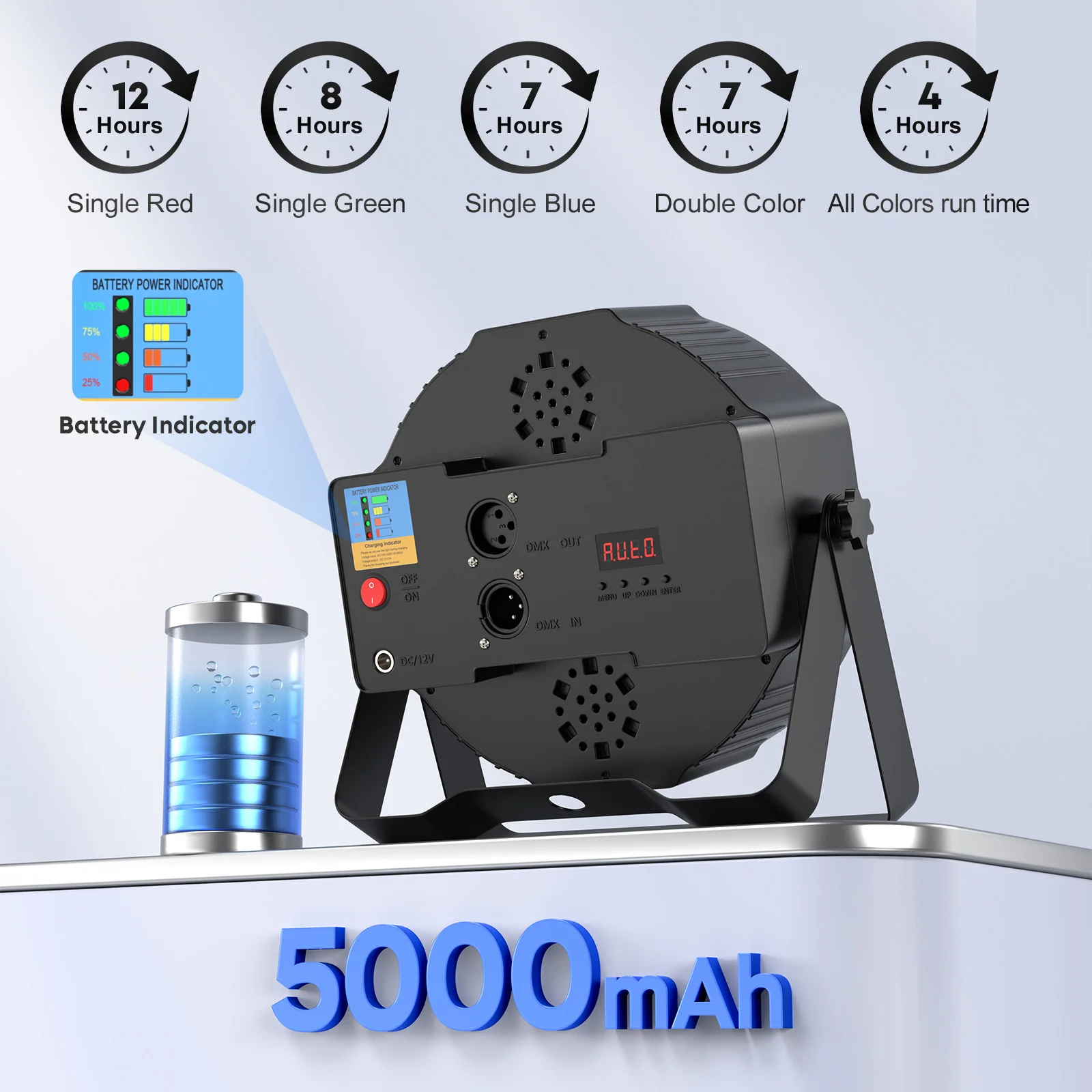 Yiflamefly 4Pcs 36LED Par Lights Built-in Battery&Electric Display Rechargeable Stage Par Light For DJ Disco Bar Wedding Party