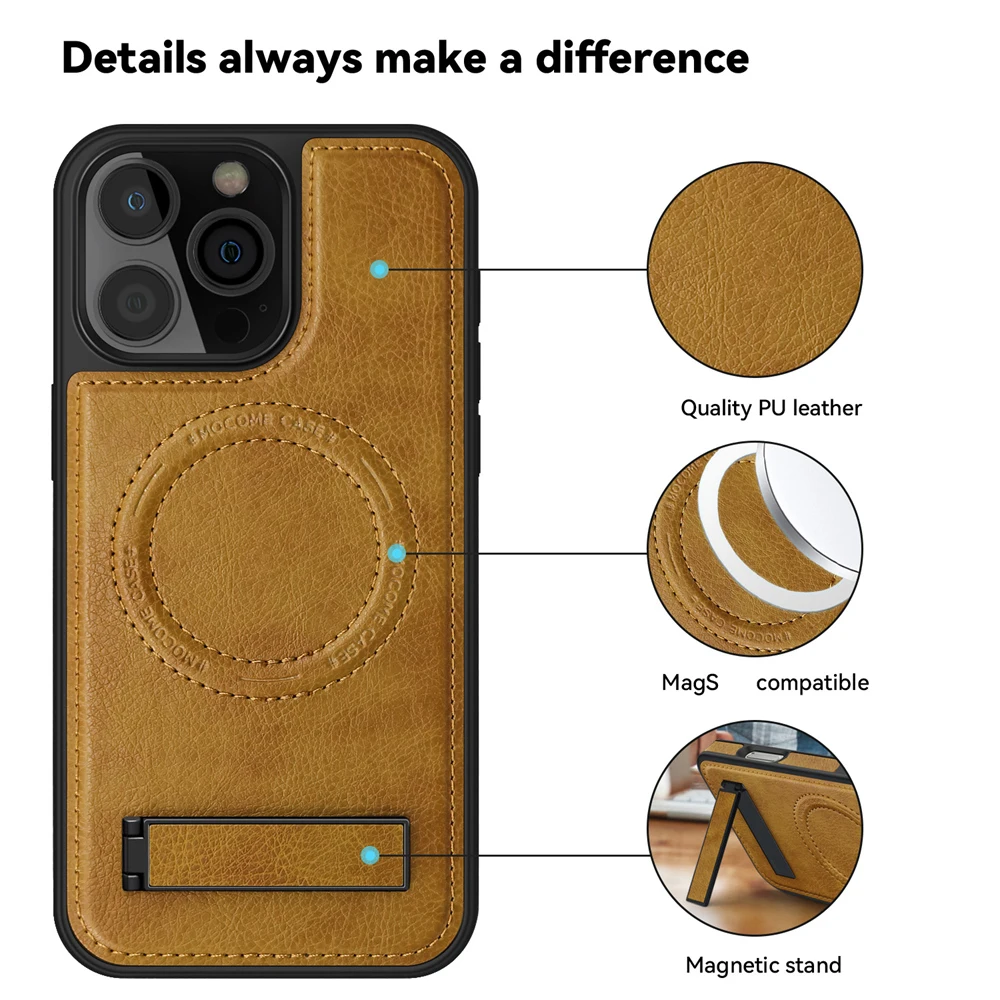 KEYSION Luxuxy PU Leather Magnetic Case for MagSafe for iPhone 16 Pro Max Kickstand Shockproof Phone Cover for iPhone 15 Pro Max