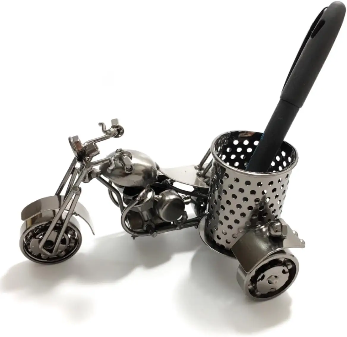 

Metal Office Desktop Accessories Set, Motorcycle Pen Holder Metal Brush Stand Holder for Makeup Desk Organizer Office and Schoo