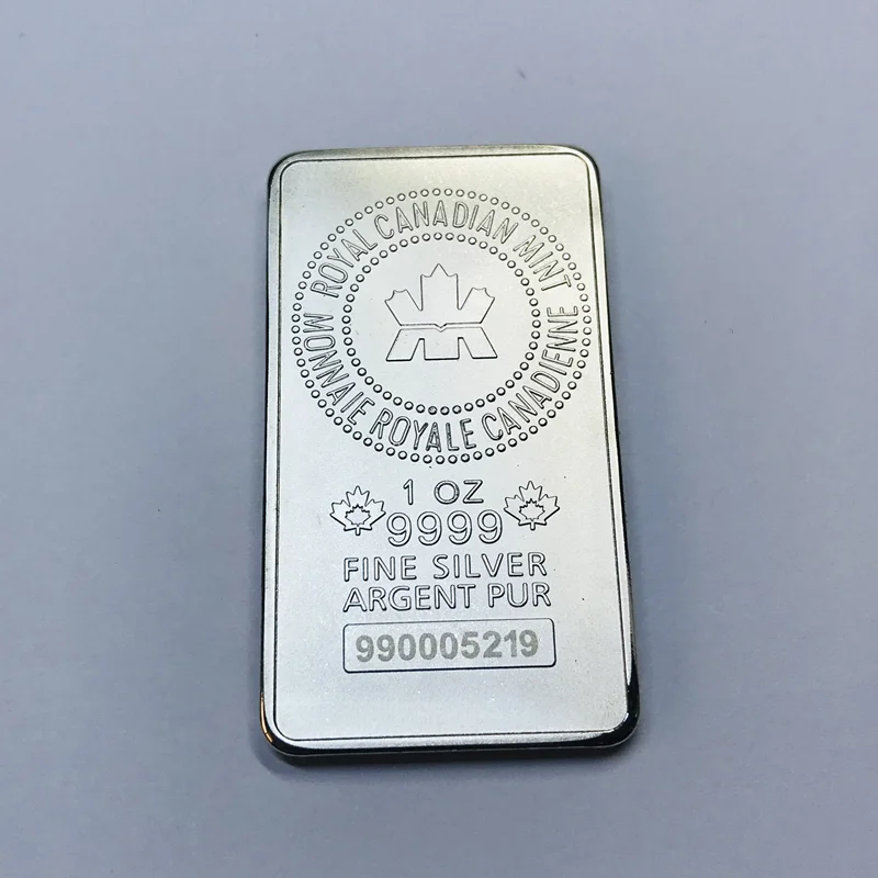 5 pièces pièces de monnaie Non magnétiques canadiennes 1 OZ argent plaqué Badge 50x28 Mm décoration barre à collectionner avec différents numéros de série