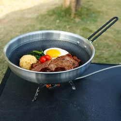 Zewnętrzna 304 ze stali nierdzewnej wzór plastra miodu nieprzywierająca patelnia kempingowa do grilla kuchenka indukcyjna kuchenka gazowa składana patelnia