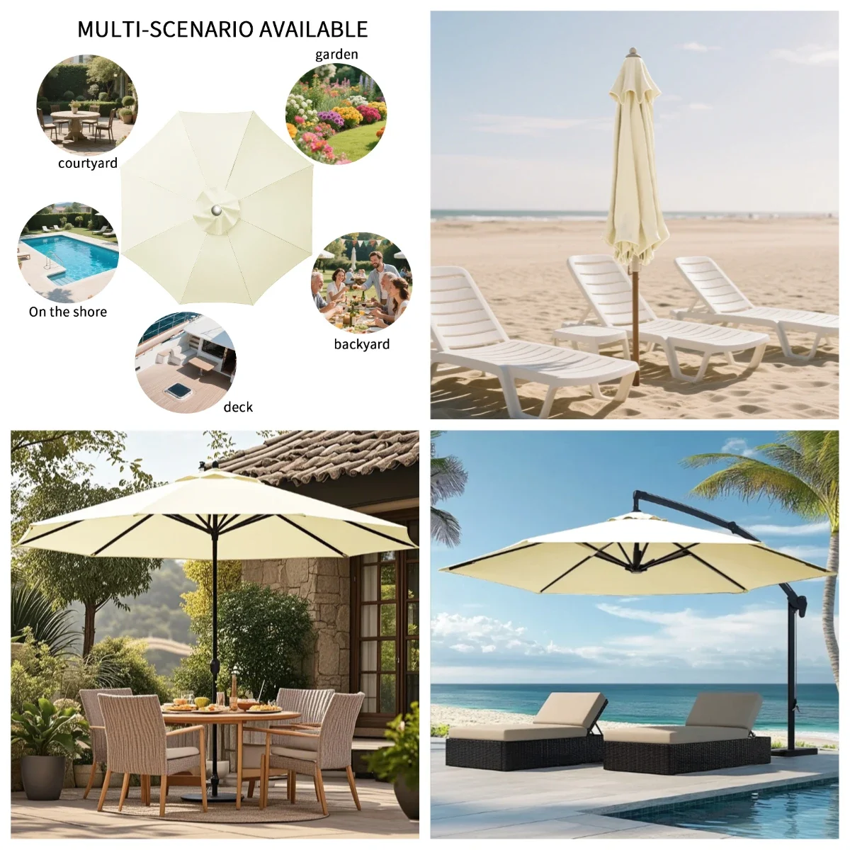 Parasol Canopy 2./6/8Ribs Garden Parasol Cover Waterproof Shade Sails