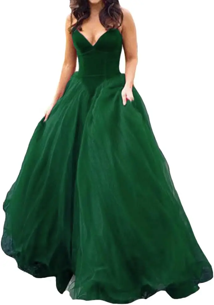 

V Neck Velvet and Tulle Long Ball Gown Corset Formal Evening Prom Dresses Formal Dress Women Elegant Party Dresses