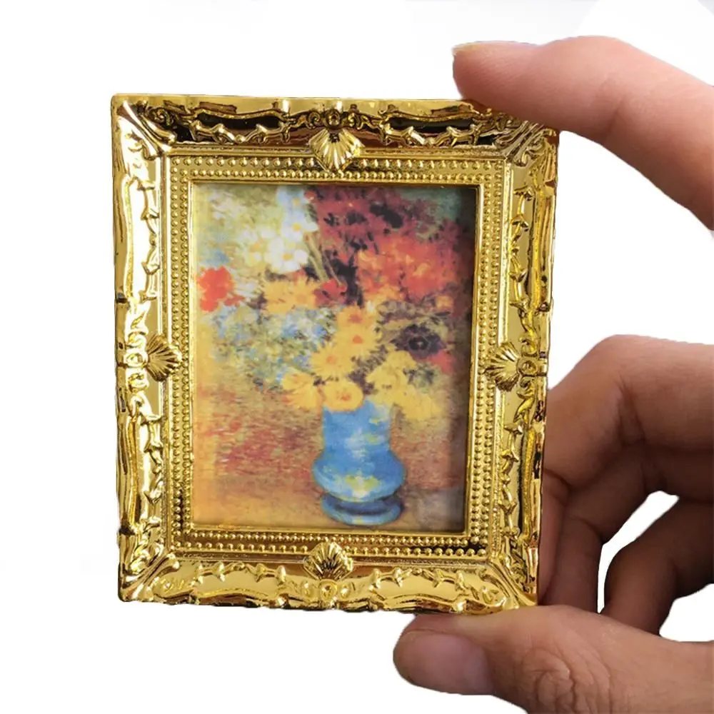 Kids Toys Doll Accessories Dollhouse Ornament Resin Craft Vintage Framed Photos Miniature Oil Painting 1:12 Scale Mini Picture