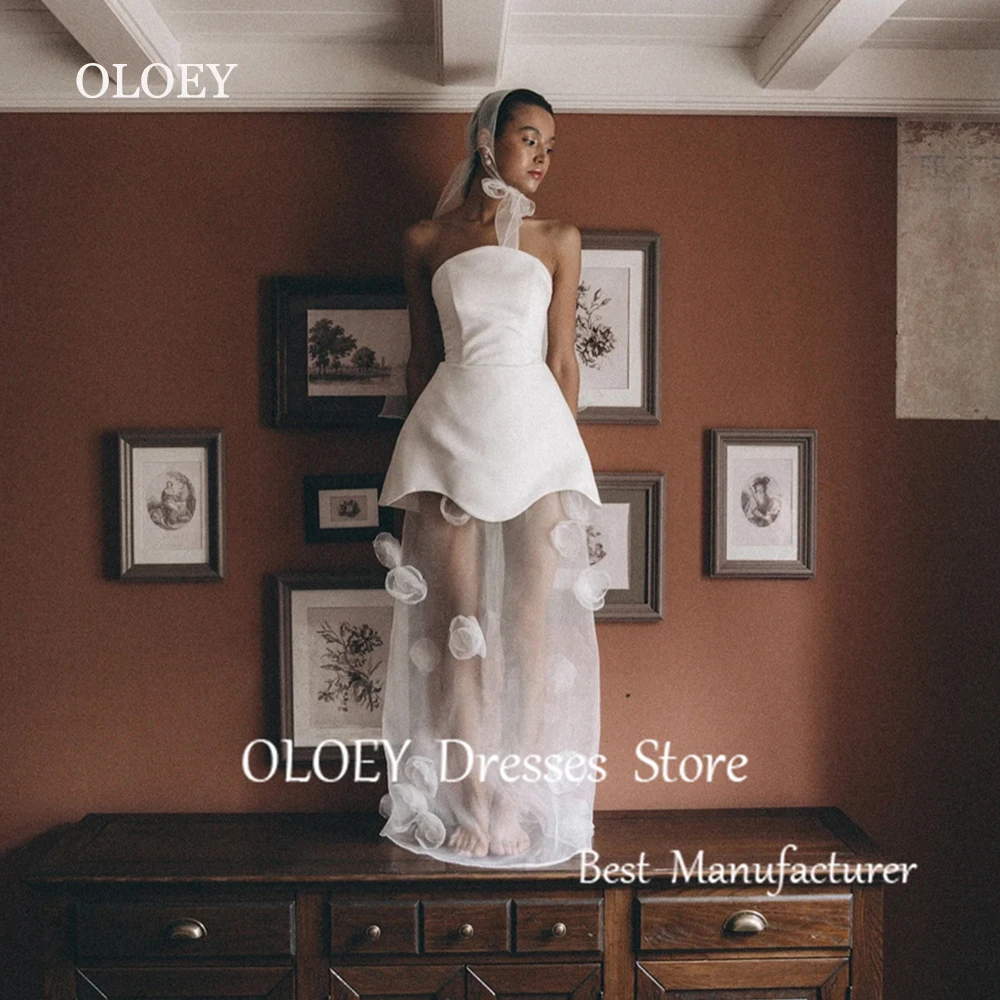 OLOEY Modern 2025 Ivory Strapless Long Wedding Dress Sleevelewss A Line Bridal Gown Flowers Pleat Formal Evening Gown Zip Custom