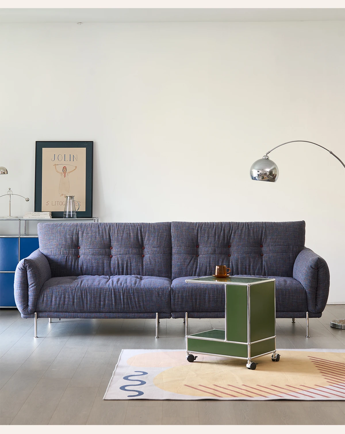 LTT French retro high-end cotton and linen wabi-sabi wind fabric living room small apartment straight-row sofa