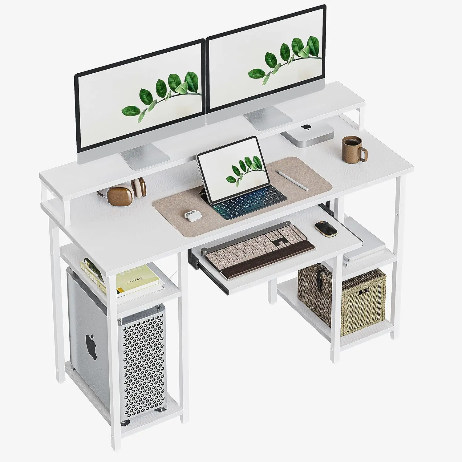 Computer Desk with Keyboard Tray, 47 Inch Office Desk with Monitor Stand and Storage Shelves, Music Studio Desk, Work Table Gami