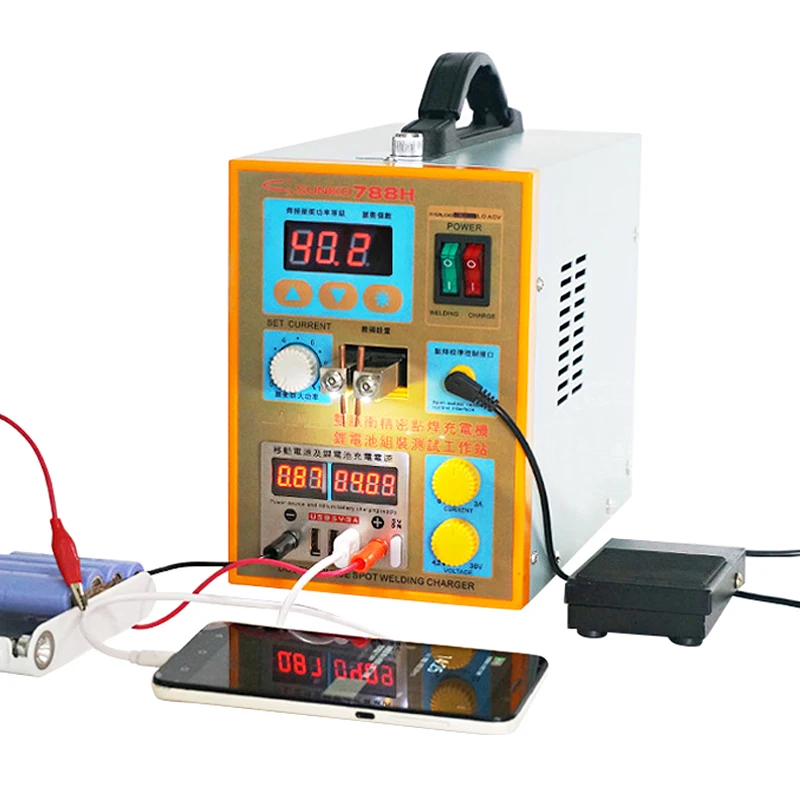 SUNKKO 788H Pulse Spot Welding Machine 1.5kw Spot Welder LED light Lithium Battery Test USB Charging for 18650 Battery Pack Weld