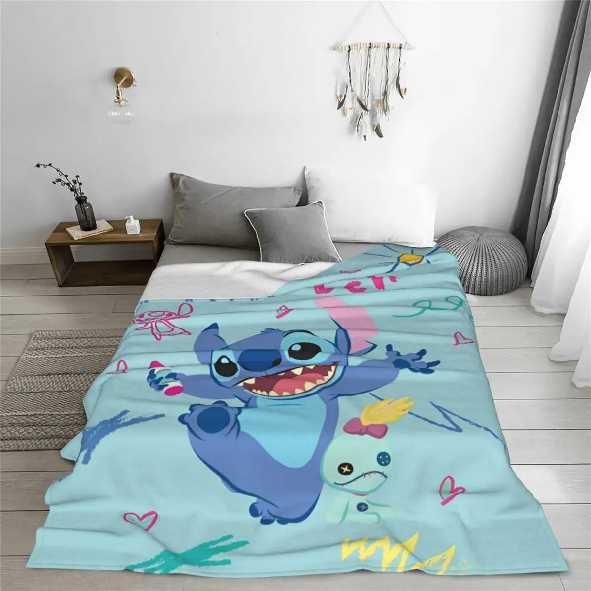 Cute Lilo And Stitch Blanket Flannel Autumn/Winter Multifunction Soft Throw Blanket for Bed Travel Bedding Throws