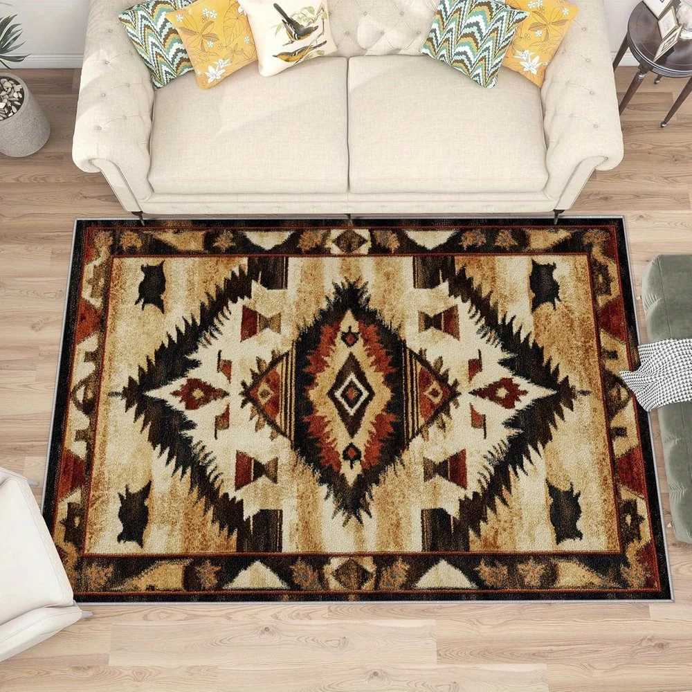 A Geometric Area Rug Designed for The Southwestern Region of America, Featuring a Bohemian Style Suitable for Living Rooms, Bedr
