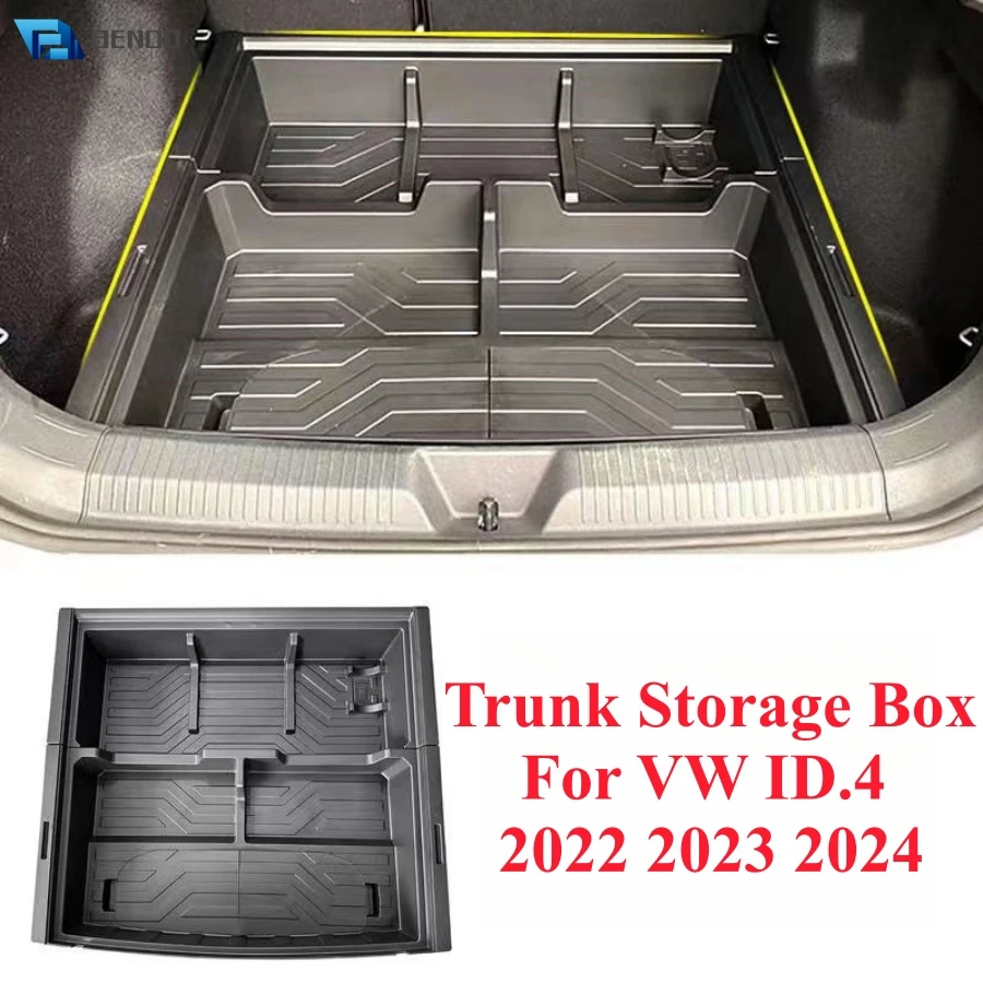 ABS Car Rear Trunk Bottom Storage Box Organizer For VW ID.4 CROZZ ID4 X 2024-2021 ID4 Cargo Storage Case Accessories