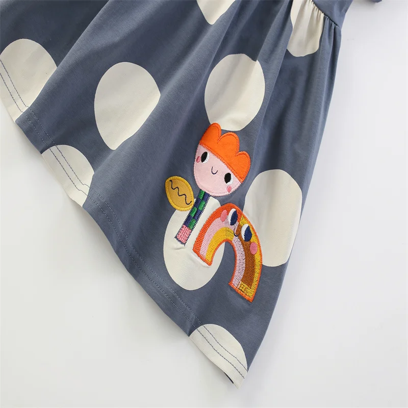 점프 미터 3-8T 코튼 도트 자수 여름 공주 소녀 드레스 파티 생일 Frocks 어린이 의상 아기 드레스