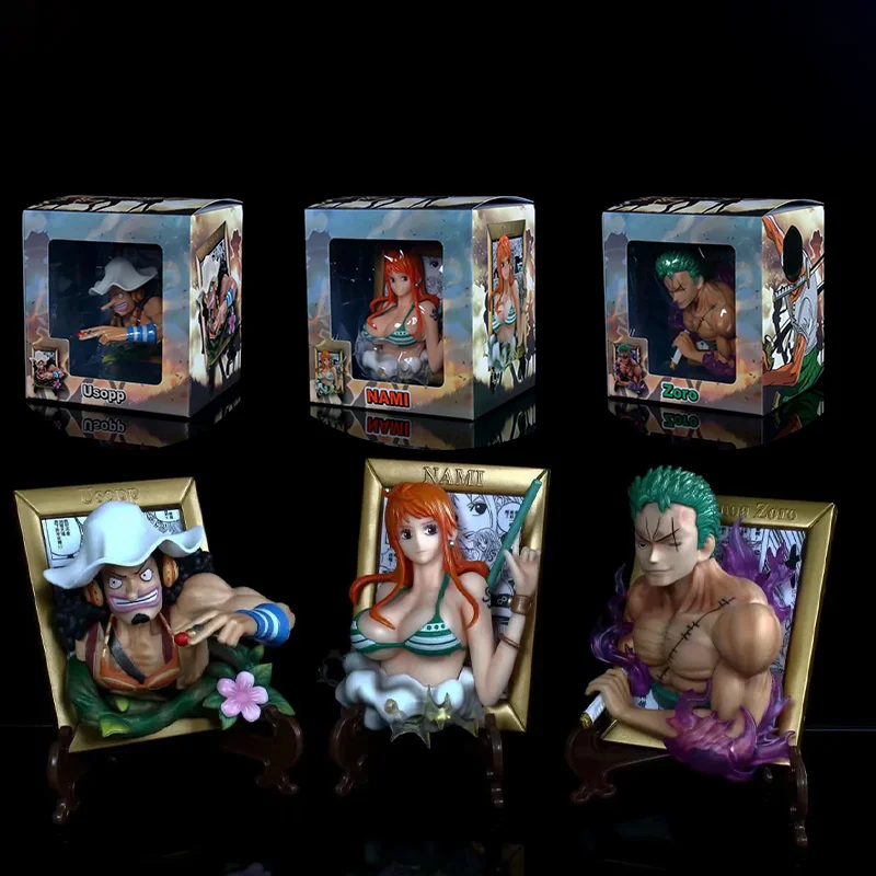 

Anime One Piece Zoro Nami Usopp Stereo Photo Cute Doll Photo Frame Figure Statue Desk Decoration Kids Collect Toy Birthday Gift