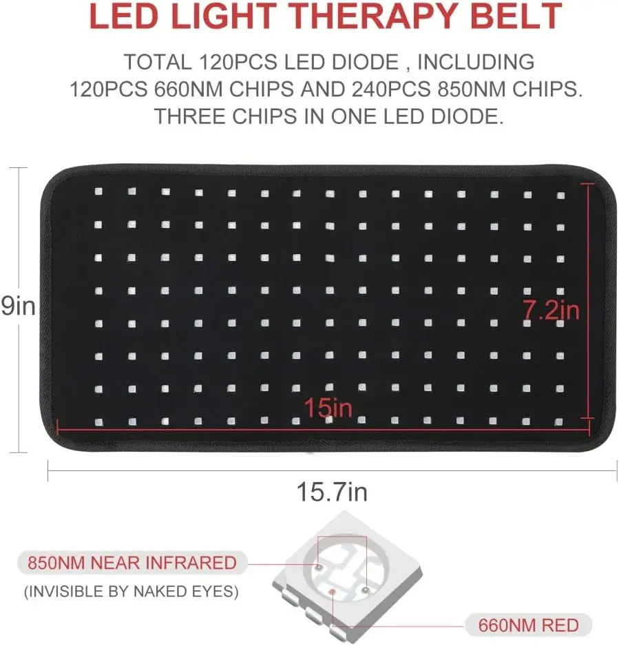 660 nm rood en 850 nm infrarood lichttherapiekussen voor pijnverlichting, draagbare omslagdoek met groot gebied