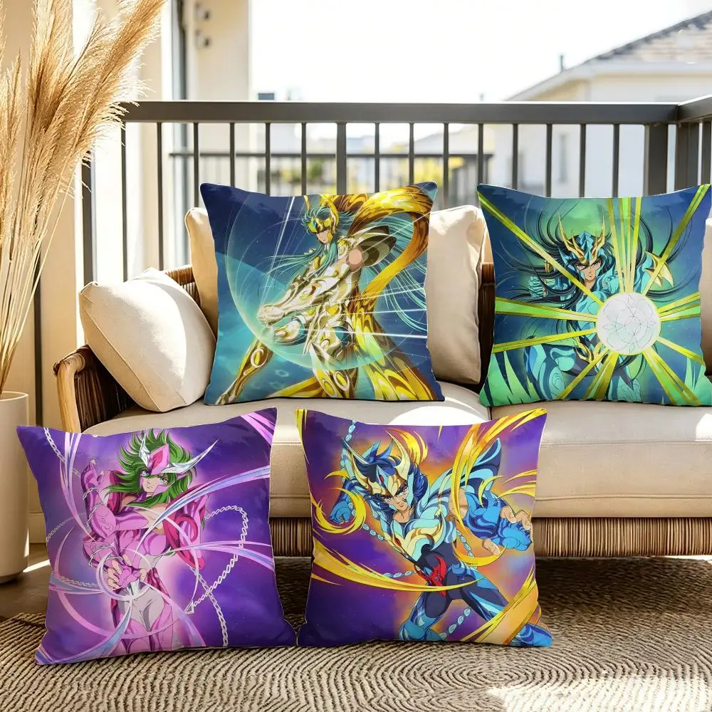 S-Saint Seiya Anime Cushion Cover Soft Short Plush Throw Pillow Cover Decorative Cushion Case for Sofa Bedroom Home Decor Gift