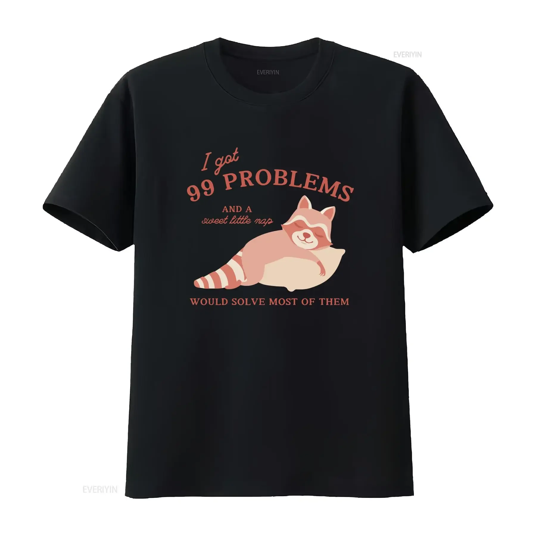 Funny Cute Sleeping Raccoon 99 Problems Nap Slogan Print Casual T Shirt vintage Washed Versatile Soft homme streetwear