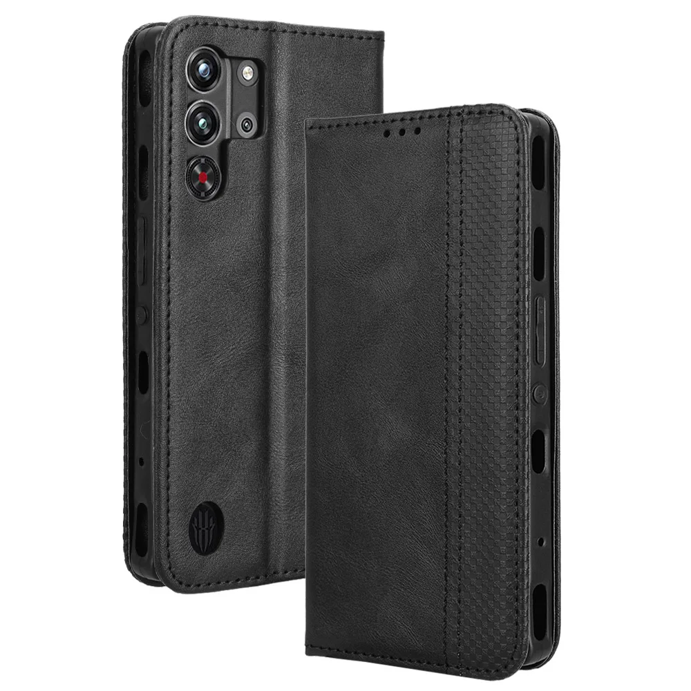 Flip Retro Style Leather Magnetic Closure Cover For ZTE nubia Red Magic 10 Pro Plus 6.85