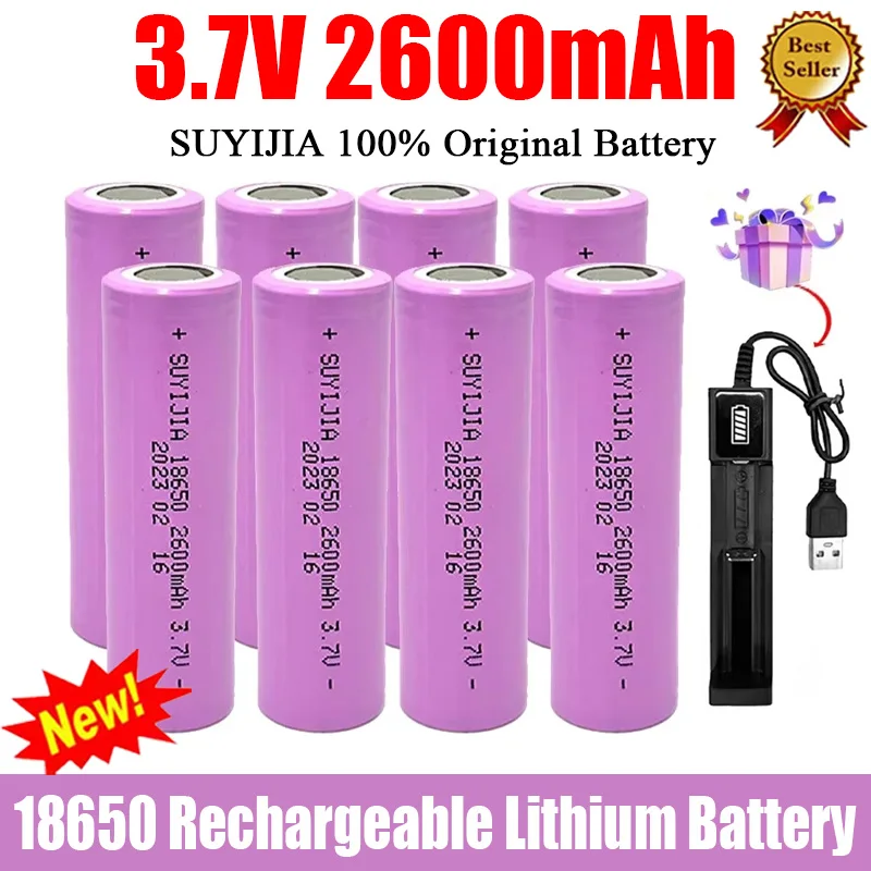 18650 Battery 3.7V 2600mah Real Capacity Li-Ion Lithium Rechargeable Batteries for Strong Light Flashlight Head Laptop Battery