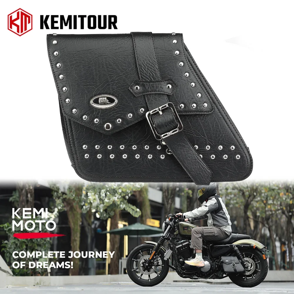 

Motorcycle Swingarm Storage Bags 7L Hard Shell Waterproof Leather Side Bag with Metal Bracket for Softail Sportster 883 1200 Bag