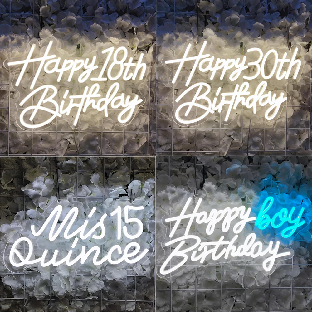 

Happy Birthday Neon Sign Mis Quince Neon Led Light Room Bedroom Birthday Party Dimmable Wall Decor For Bar Home Birthday Gifts