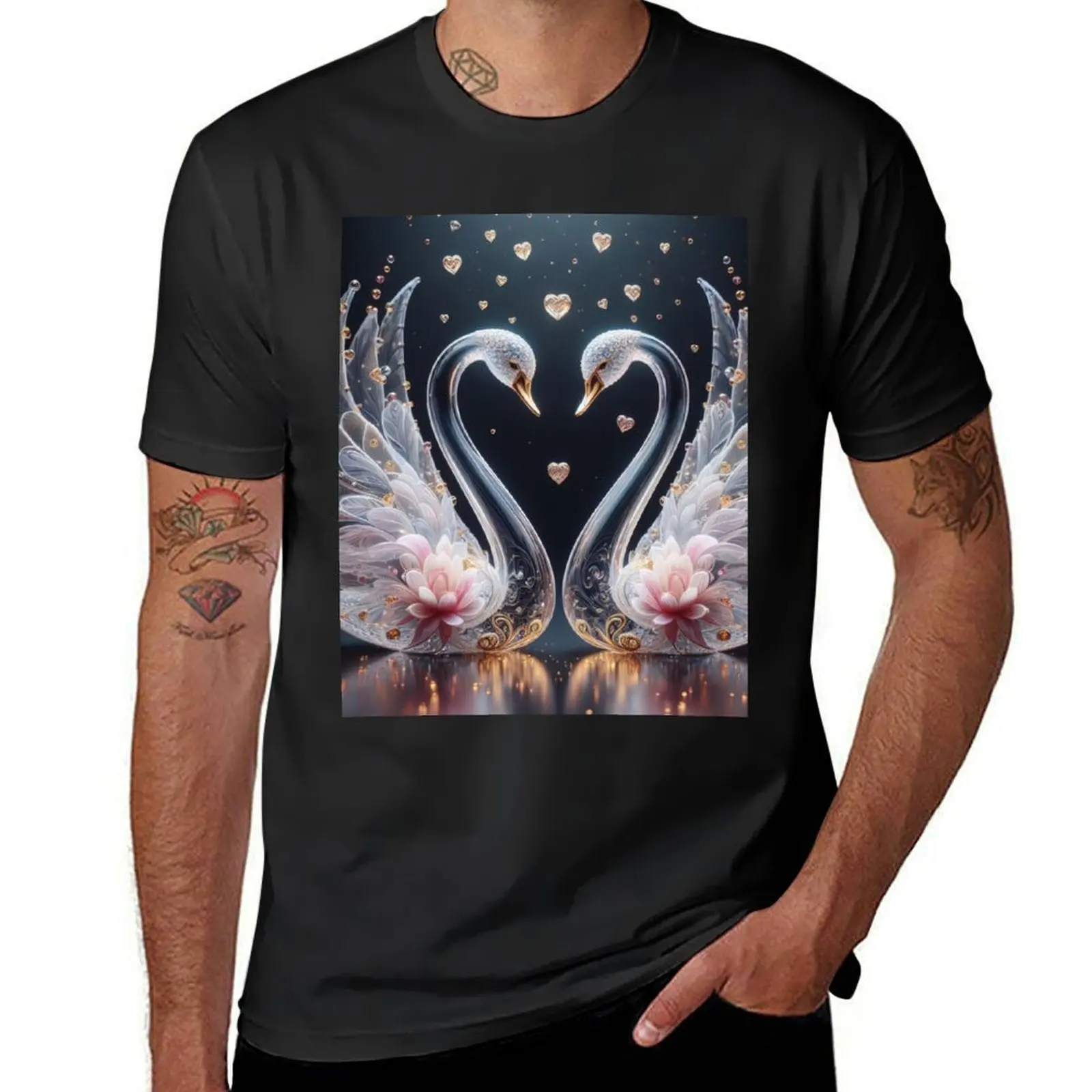 happy valentines day swans pair of crystal T-Shirt oversized vintage clothes for a boy quick drying black t shirts for men