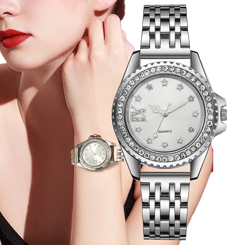 

Ladies Luxury Branded Quartz Watch Fashion 2023 New Simple Diamond Set Roman Stainless Steel Women's Dress Clock Watches