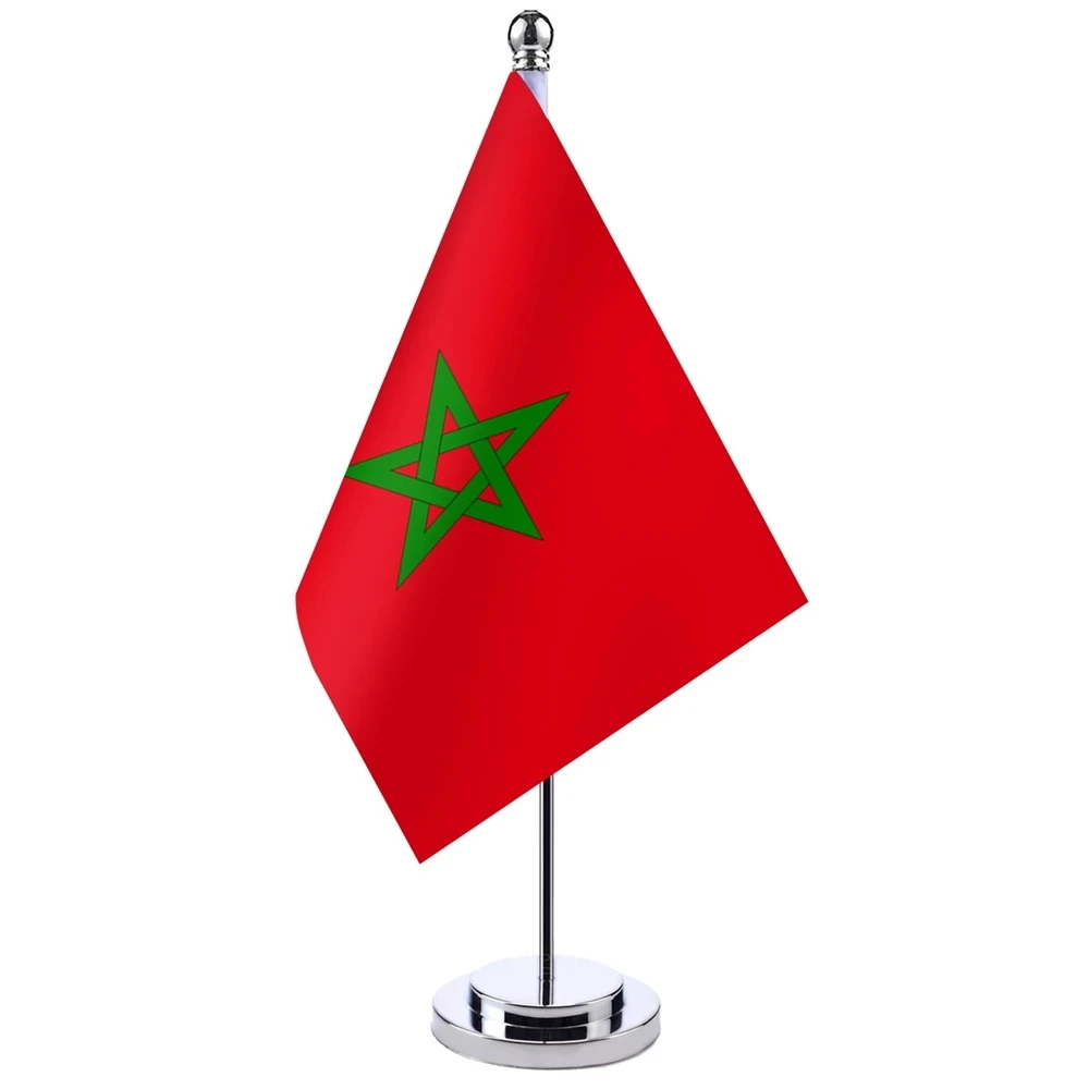 aerlxemrbrae   14x21cm Office Desk Flag Of Morocco Banner The Moroccan Cabinet Flag Display Set