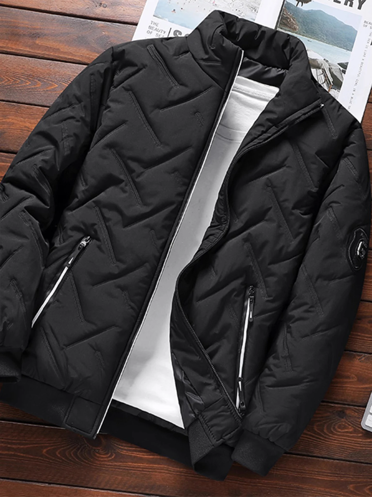 

Warm Thiened Cotton Jaet for Men Stand Collar Casual Sle Youth Faion Loose Fit Zipper Closure Color TUCANO