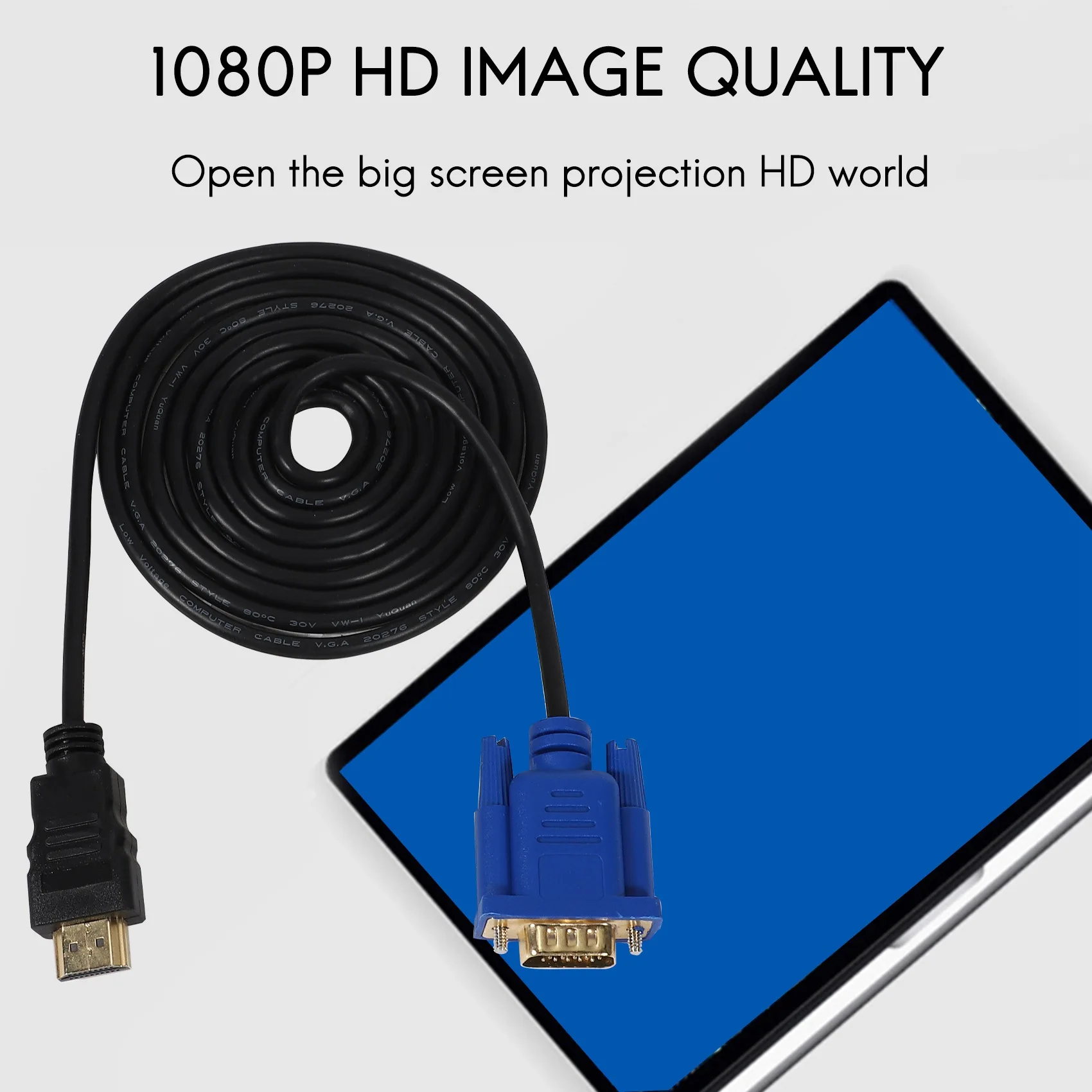 HDTV HDMI الذهب ذكر إلى VGA HD-15 ذكر 15Pin كابل محول 6FT 1.8M 1080P