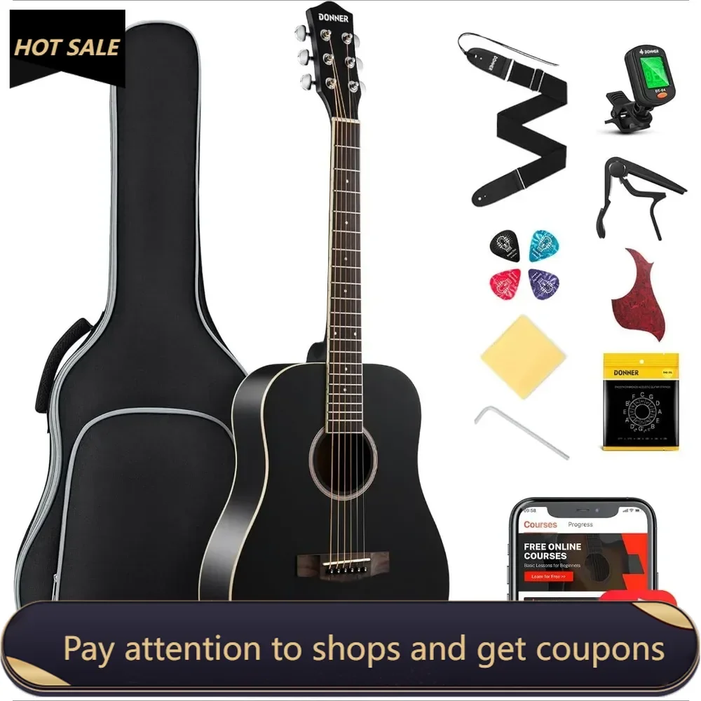 

Acoustic Guitar for Beginner Adult 36'' Dreadnought 3/4Size Black Guitar Bundle Package Kit,Capo Tuner Strap String Guitar Picks