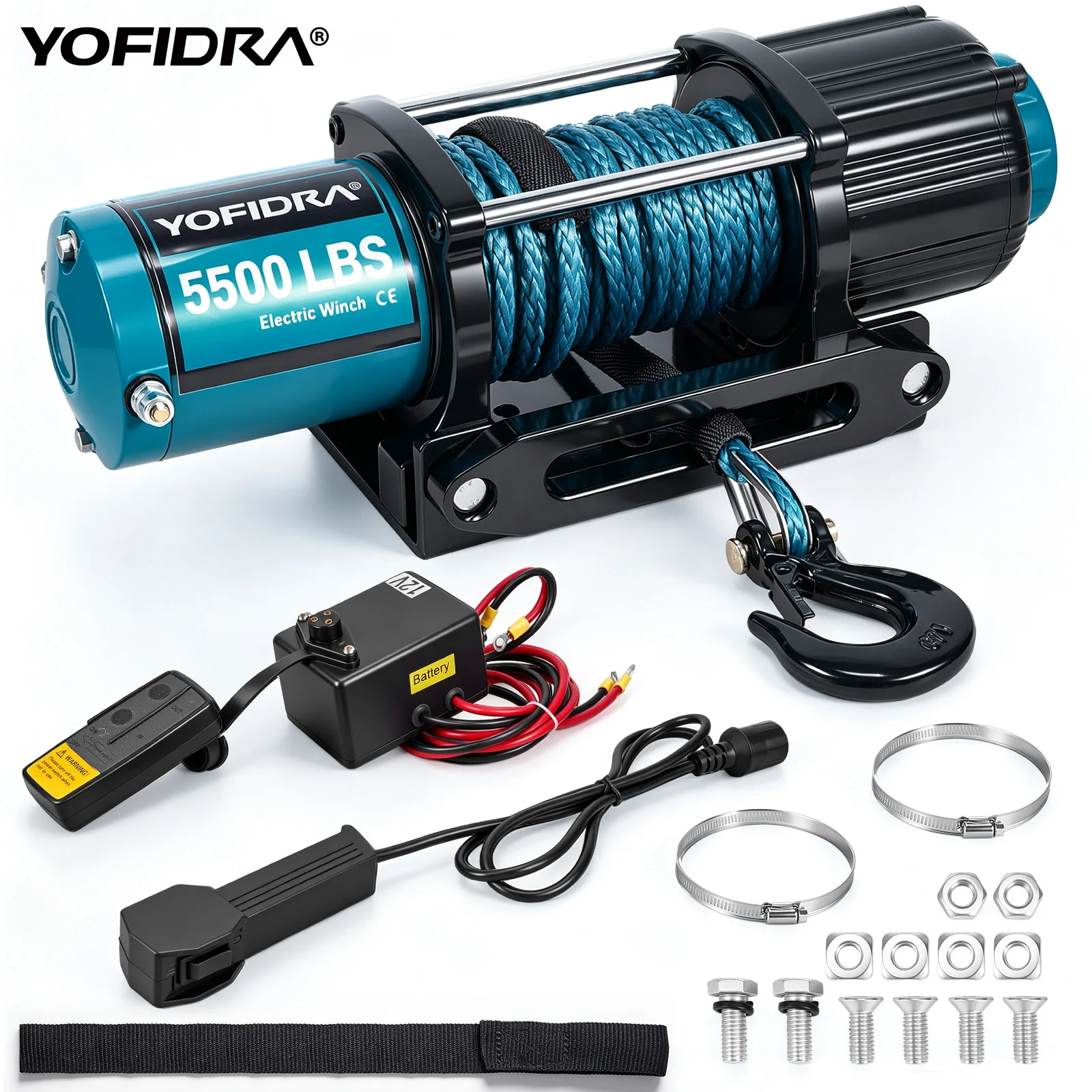 YOFIDRA 3500/5500LBS – elektryczna wciągarka do samochodów, ATV/UTV, z linką stalową/nylonową, sterowana za pomocą przewodowego pilota, przeznaczona do holowania i transportu pojazdów terenowych,