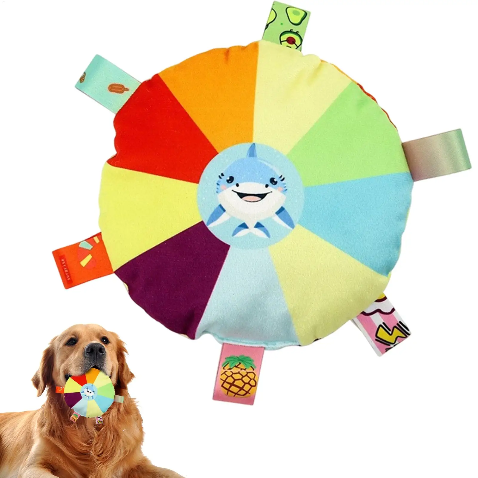 Colorful Dog Sounding Plush Toy Bell Cartoon Flying Toy Small Dog Teeth Grinding Toy Wear Resistant Bite Puppy Pet Product
