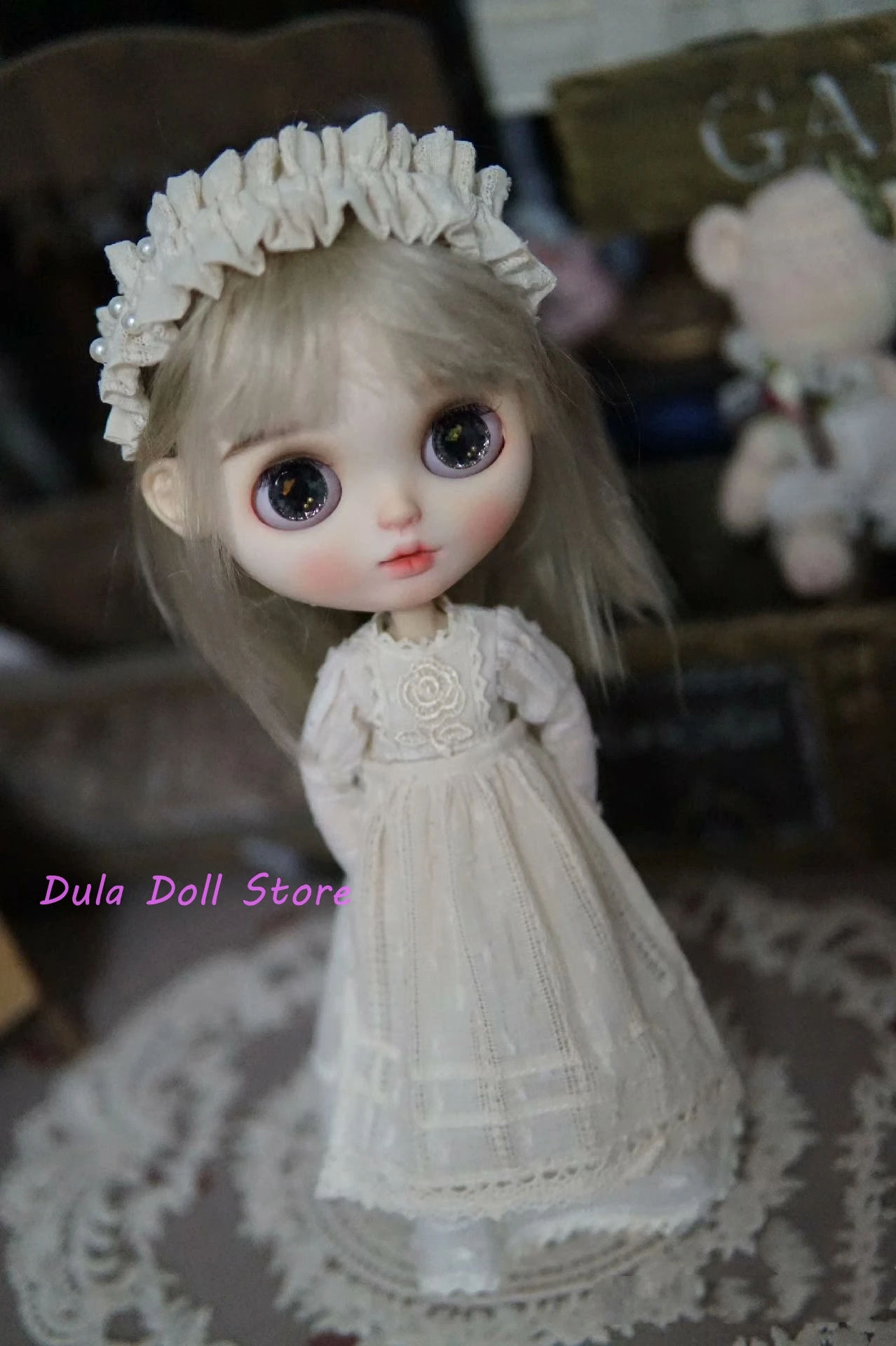 7-piece set Dula Doll Clothes Dress Retro dress skirt Blythe Qbaby ob24 ob22 Headband socks, apron Bjd Doll