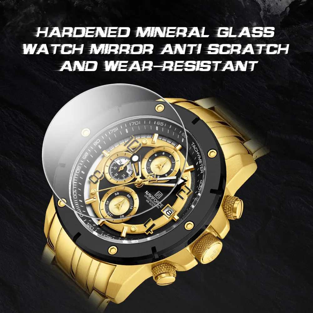 NAVIFORCE Man Quartz Watch Sport Military Watch For Men Waterproof Luminous Date Chronograph Stainless Steel Mens Luxury Watches