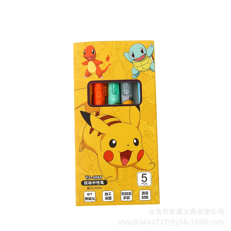 New 5pcs Pokemon Pikachu Gel Pen Cute Anime Cartoon Charmander Squirtle Press on Gel Pen Stationery School Supplie Holiday Gifts