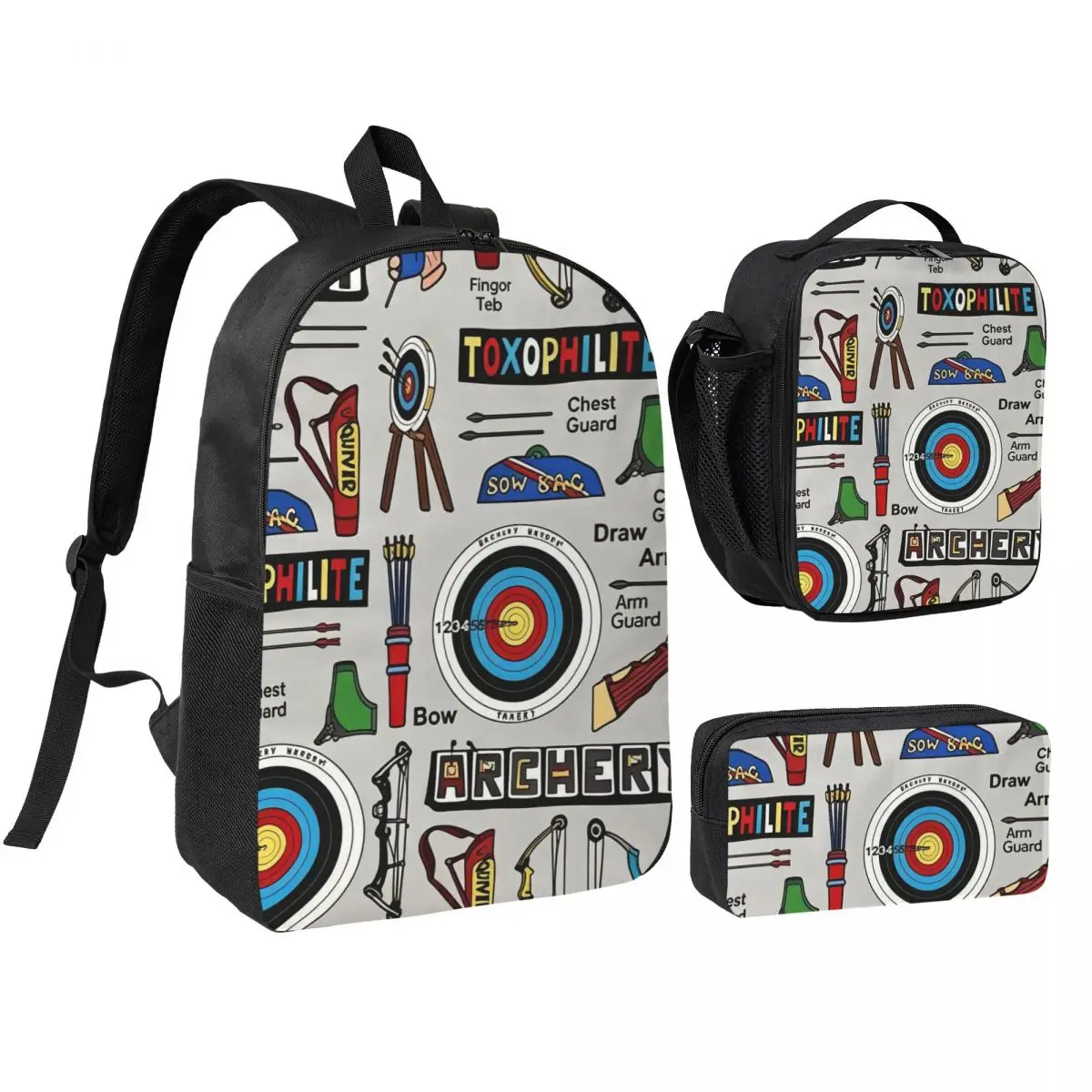 Archery Element Target Themed Backpack Boys Girls BookBag School Bag Shoulder Bags 3ps Insulated Lunch Bag Pencil Case