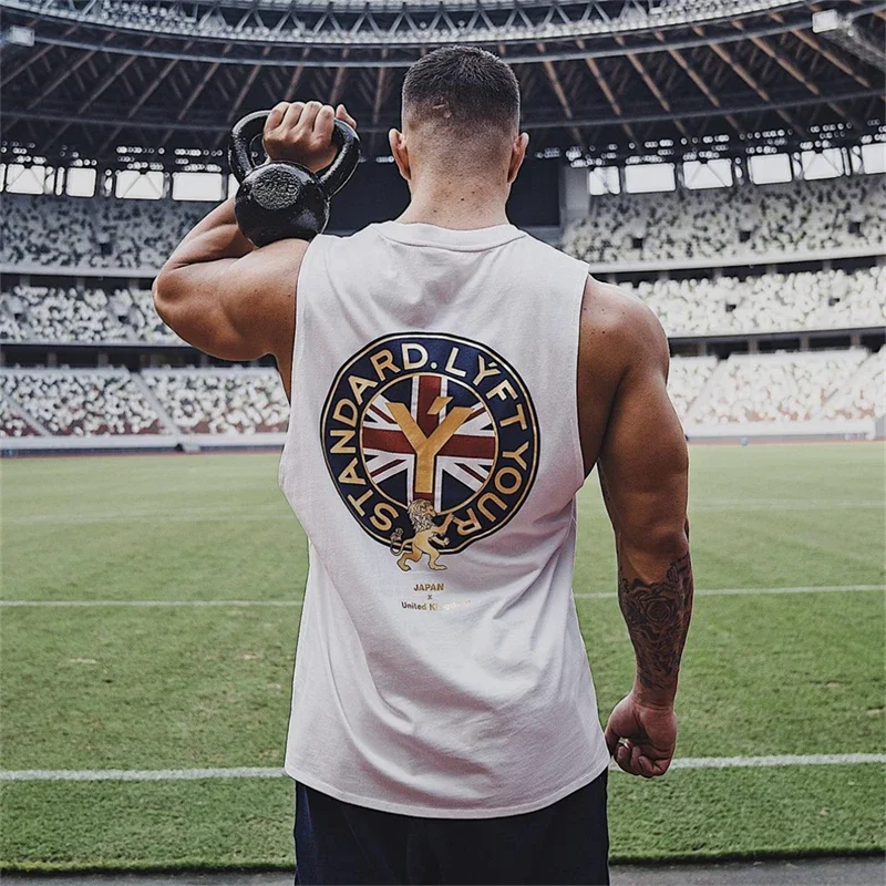 LYFT Men Bodybuilding GYM Tank Top Gym Fitness Training 100%Cotton Sleeveless Shirt Male Casual Stringer Singlet Vest Undershirt
