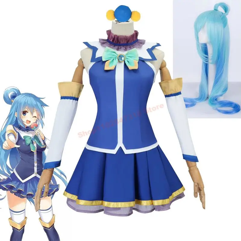 

Konosuba Aqua косплей костюм и головной убор Kono Subarashii Sekai ni Shukufuku o! Парик «богиня воды»