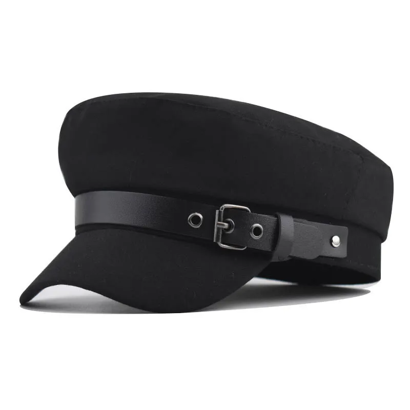 

100% With Large Leather Buckle, Beret Hat, Versatile Breathable Cotton Duckbill Octagonal For Women British Style Military Hat