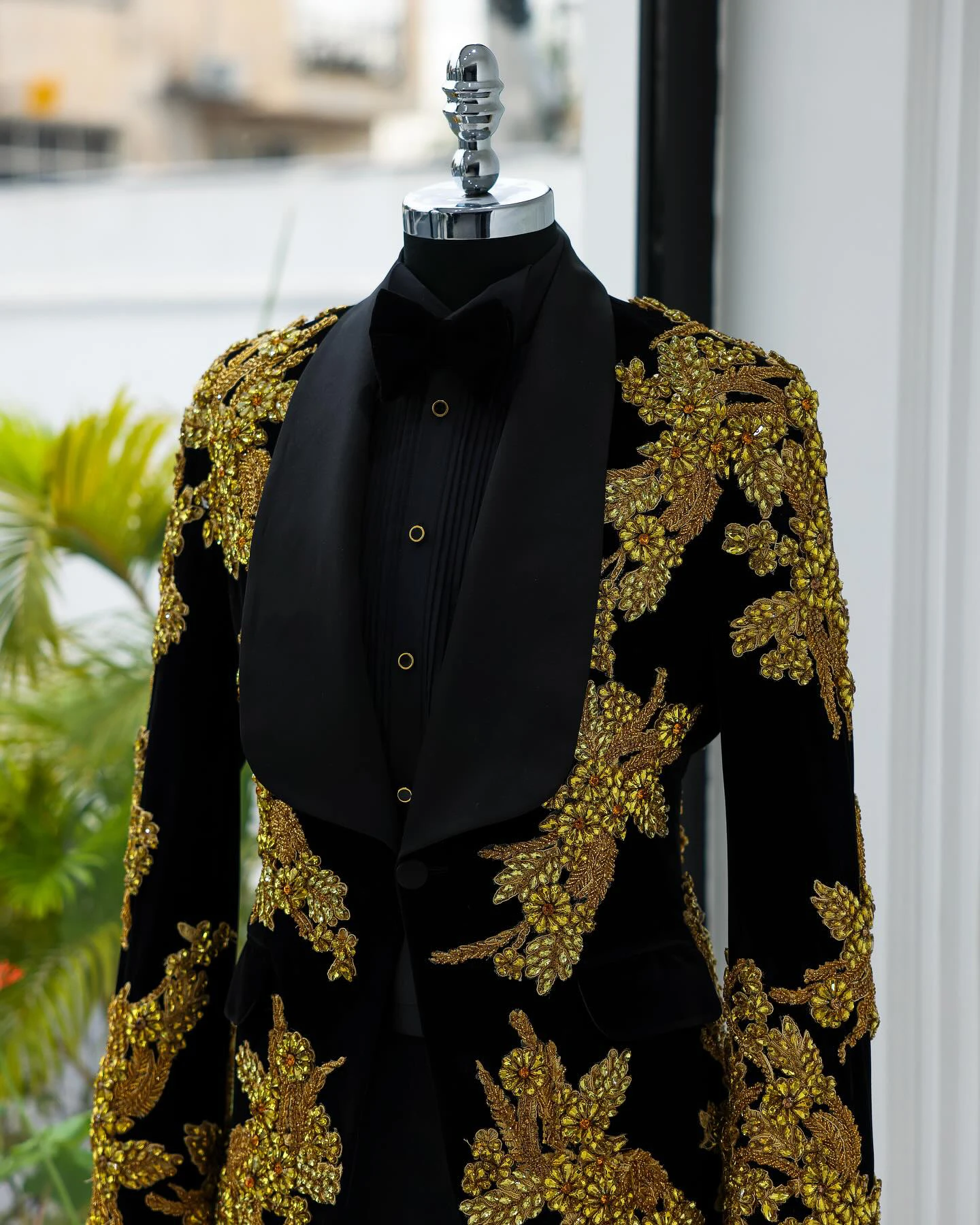 Gouden Steen Geborduurde Heren Smoking Aangepaste Single Breasted Wedding Suits Prom Blazers 2-delige Sets traje de hombre