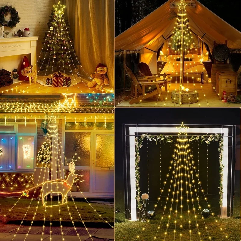 200/280 LED Star Waterfall Lights With 8 Modes USB Powered Remote Control Camping Light Indoor Outdoor Christmas String Lights